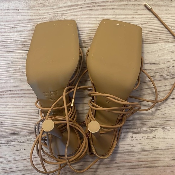 GIA BORGHINI x RHW Tall Lace Up Sandal in Biscotti size 37.5 - Picture 7 of 9